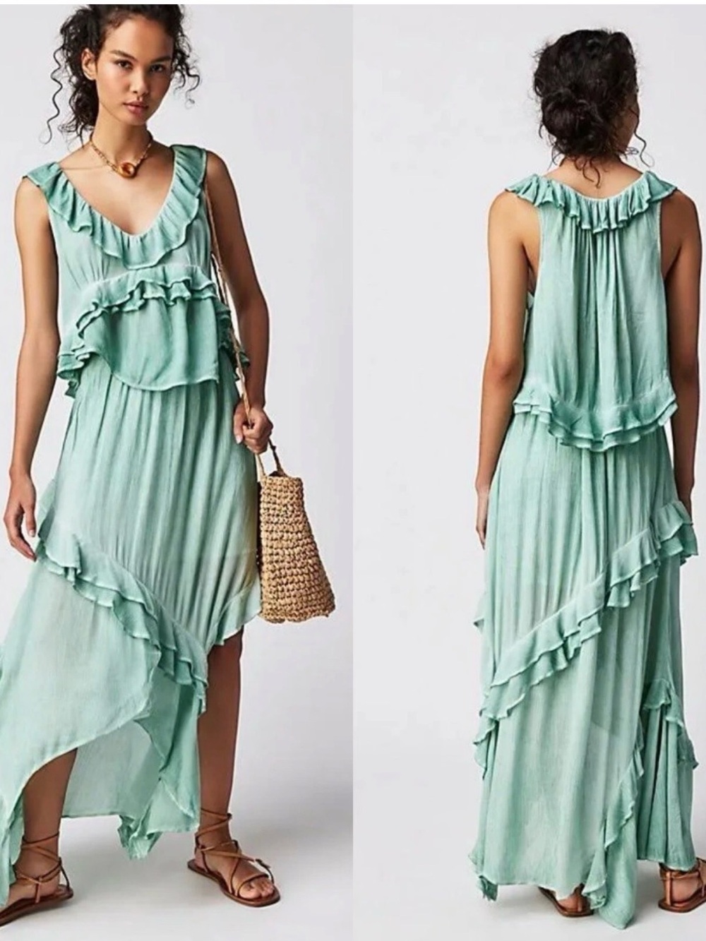 Free People Mint Green Ruffled Set - Picture 1 of 3